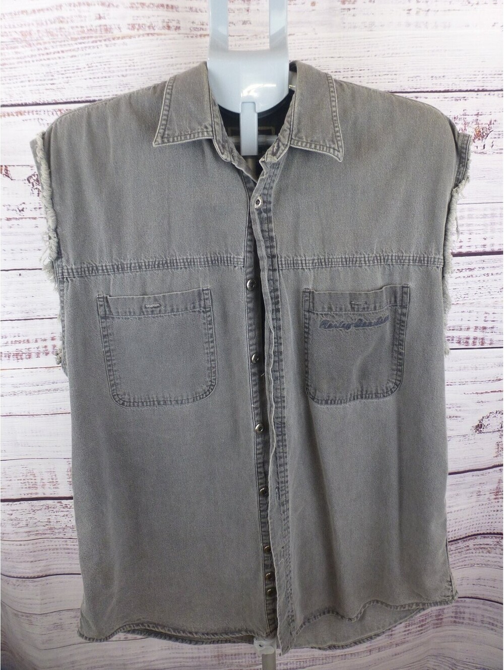 Harley-Davidson Biker Blues Men's Gray Sleeveless Snap Button Vest Size L - K2